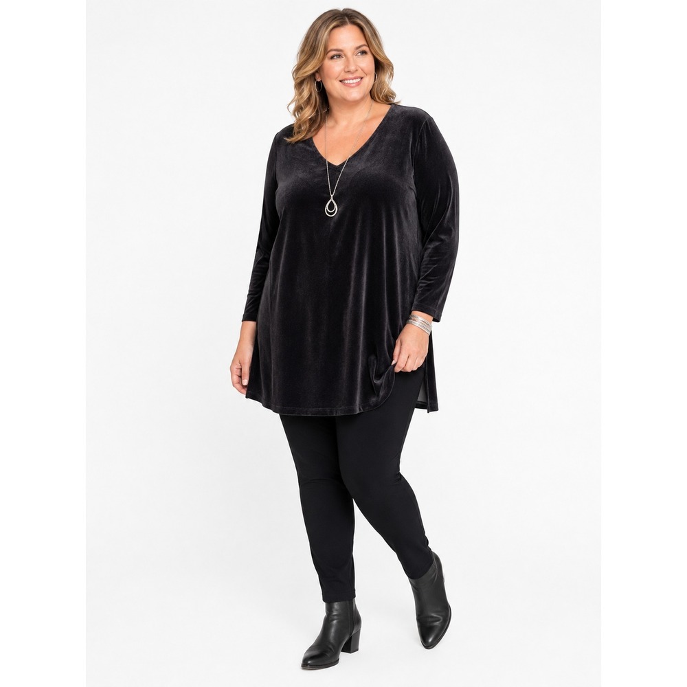 J Jill Purejill Womens Velvet V-neck Tunic Top Side Slits Lagenlook Cozy L Tall